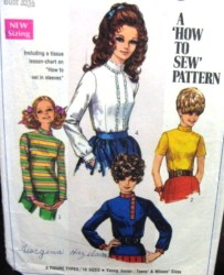 7734 EZ SHORT-LONG SLEEVE 1969 BLOUSES PATTERN 13/14 33.5''